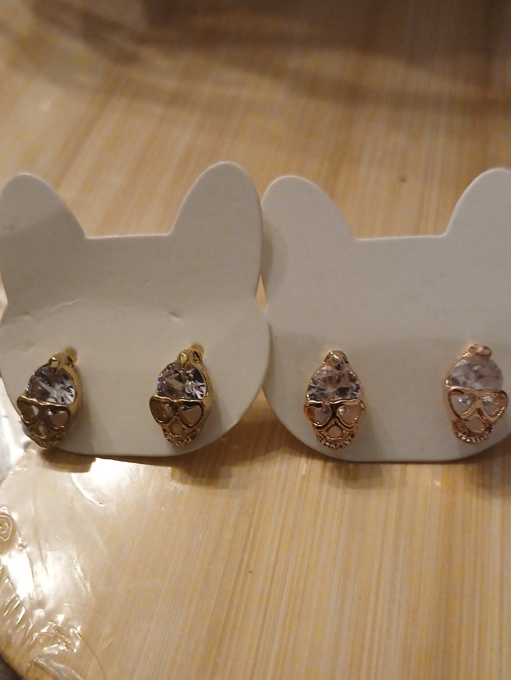 Gold-Tone Crystal Skull Stud Earrings - Pink Crystal